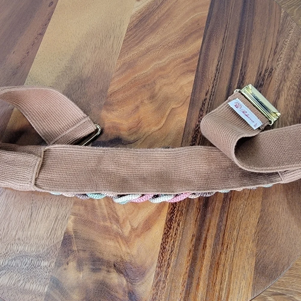Vintage Rebecca's 80s 90s Pink Brown Braided Statement Belt Stretch